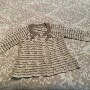 Anthropologie Beige Striped Floral Cardigan
